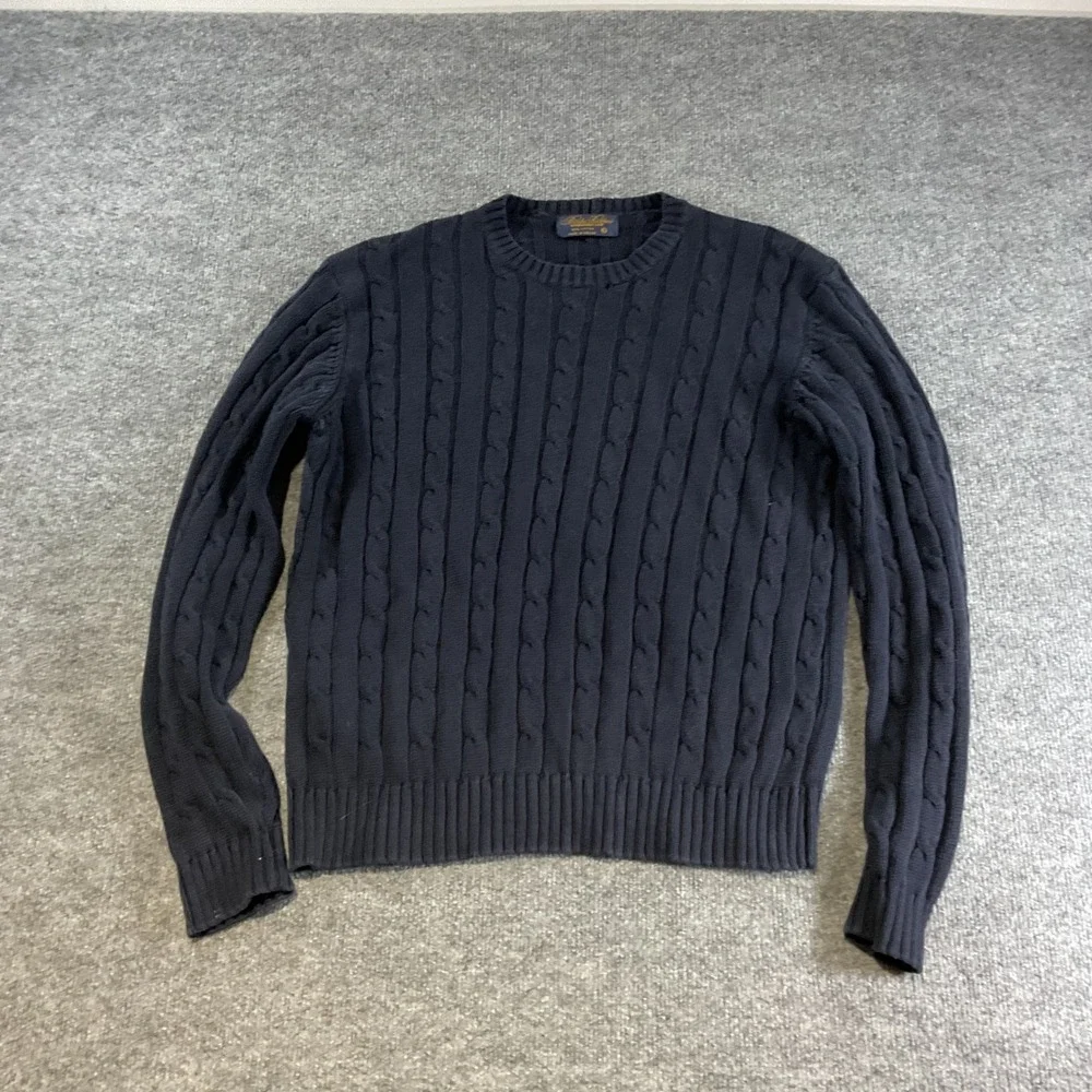 Brooks Brothers women Navy Blue Cable Knit 100% Cotton Crew Neck Sweater Large